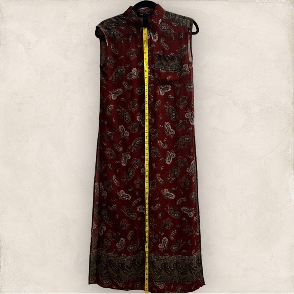Oober Swank Duster Top Deep Red Sheer Paisley Layering Split - Size Small - Picture 5 of 11
